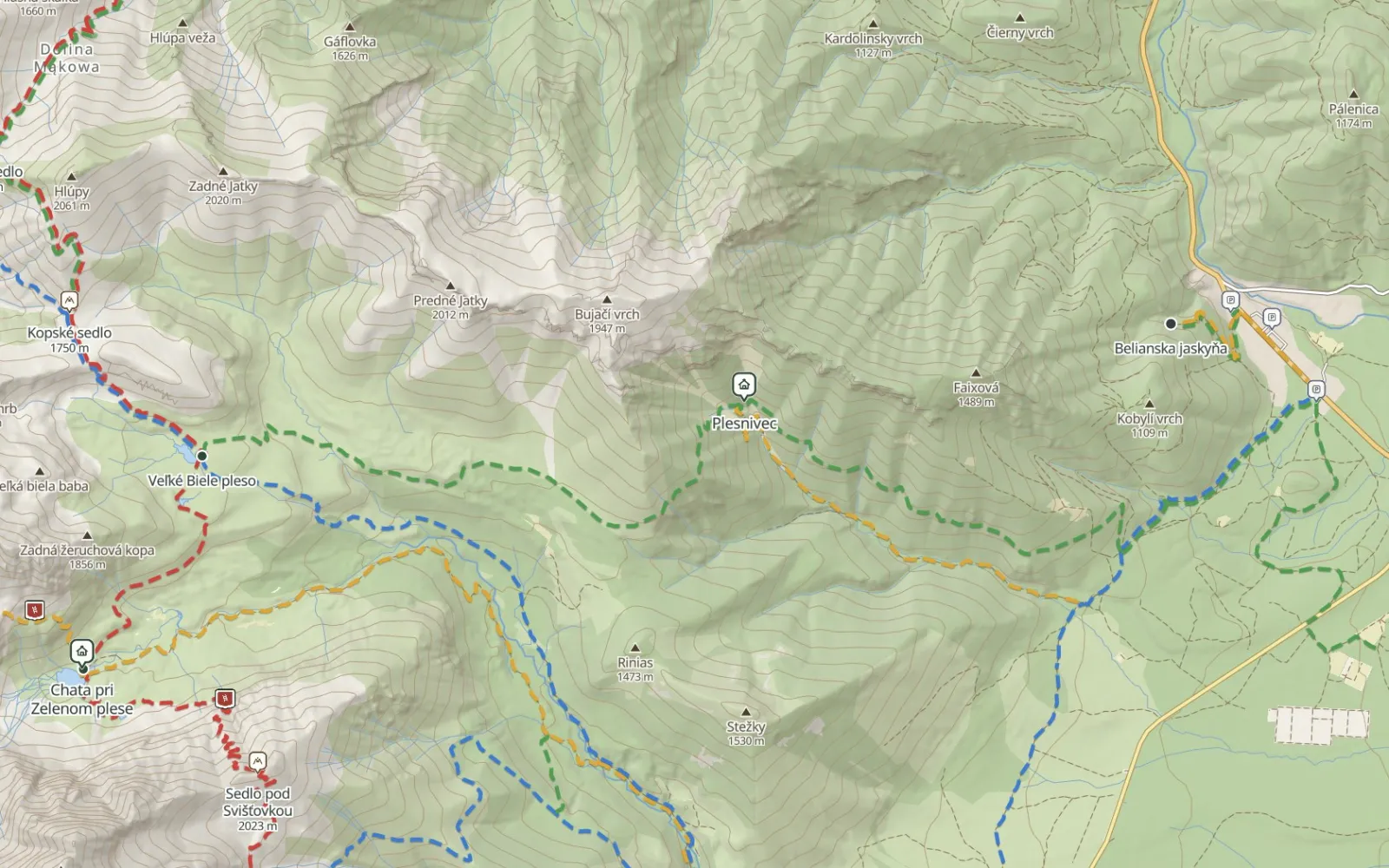 Mapa trasy Doliną Czarną Rakuską na Przełęcz pod Kopą i Szeroką Przełęcz Bielską