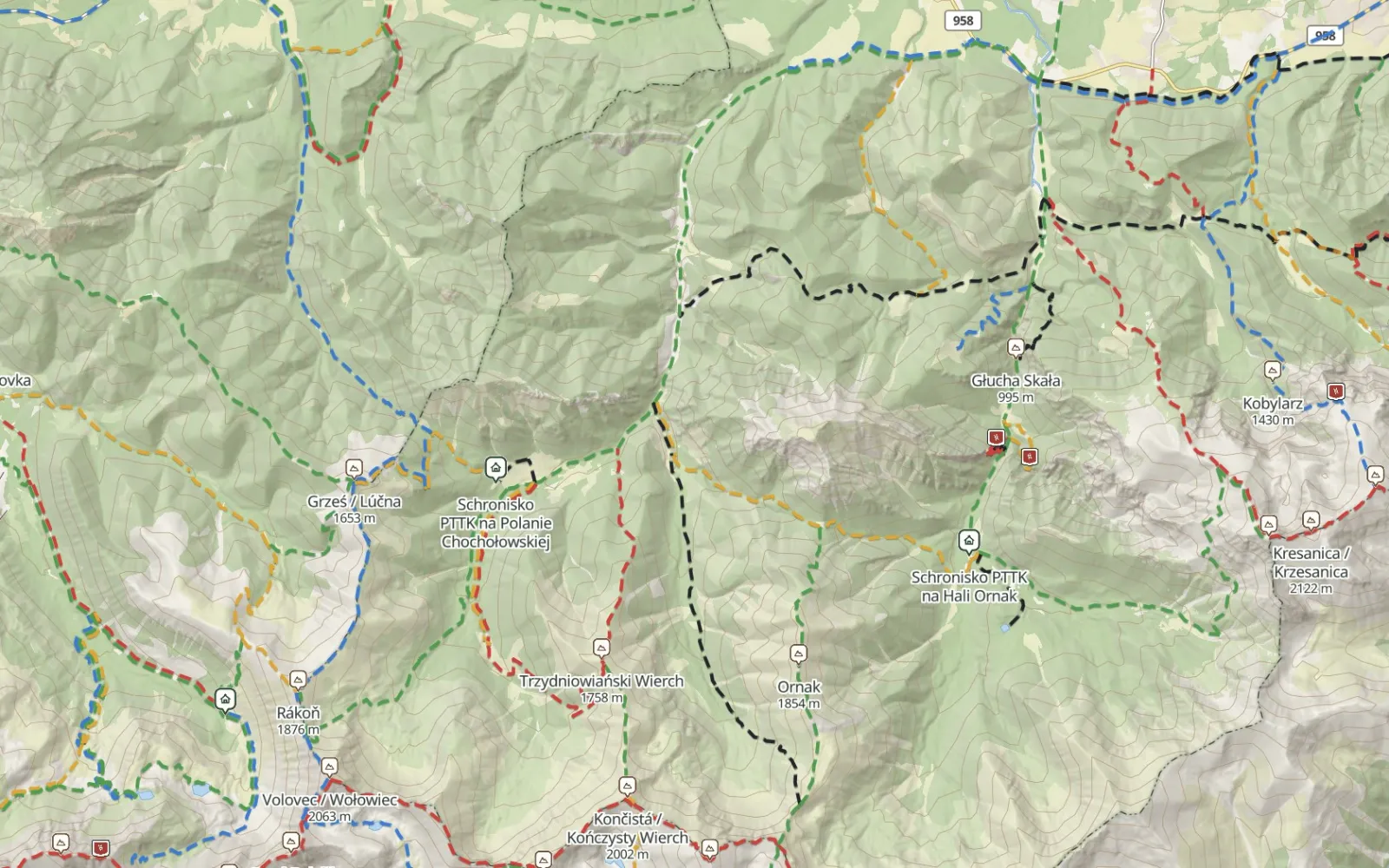 Mapa trasy Dolina Chochołowska – Trzydniowiański i Kończysty Wierch
