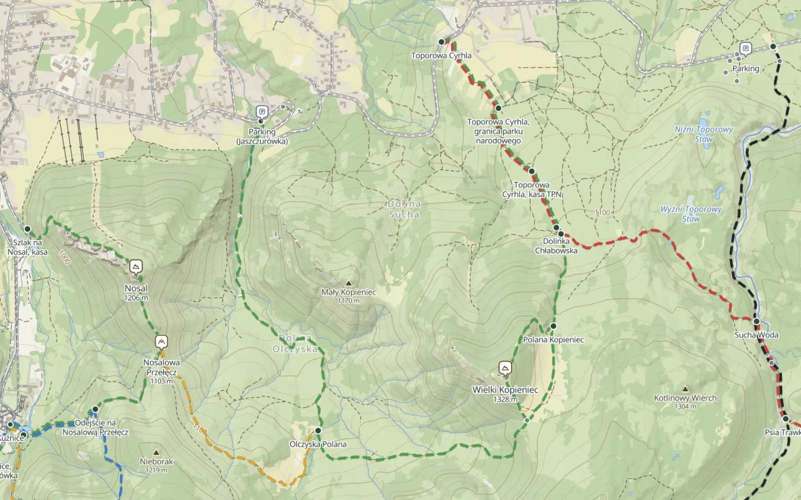 Mapa trasy Dolina Olczyska i Wielki Kopieniec
