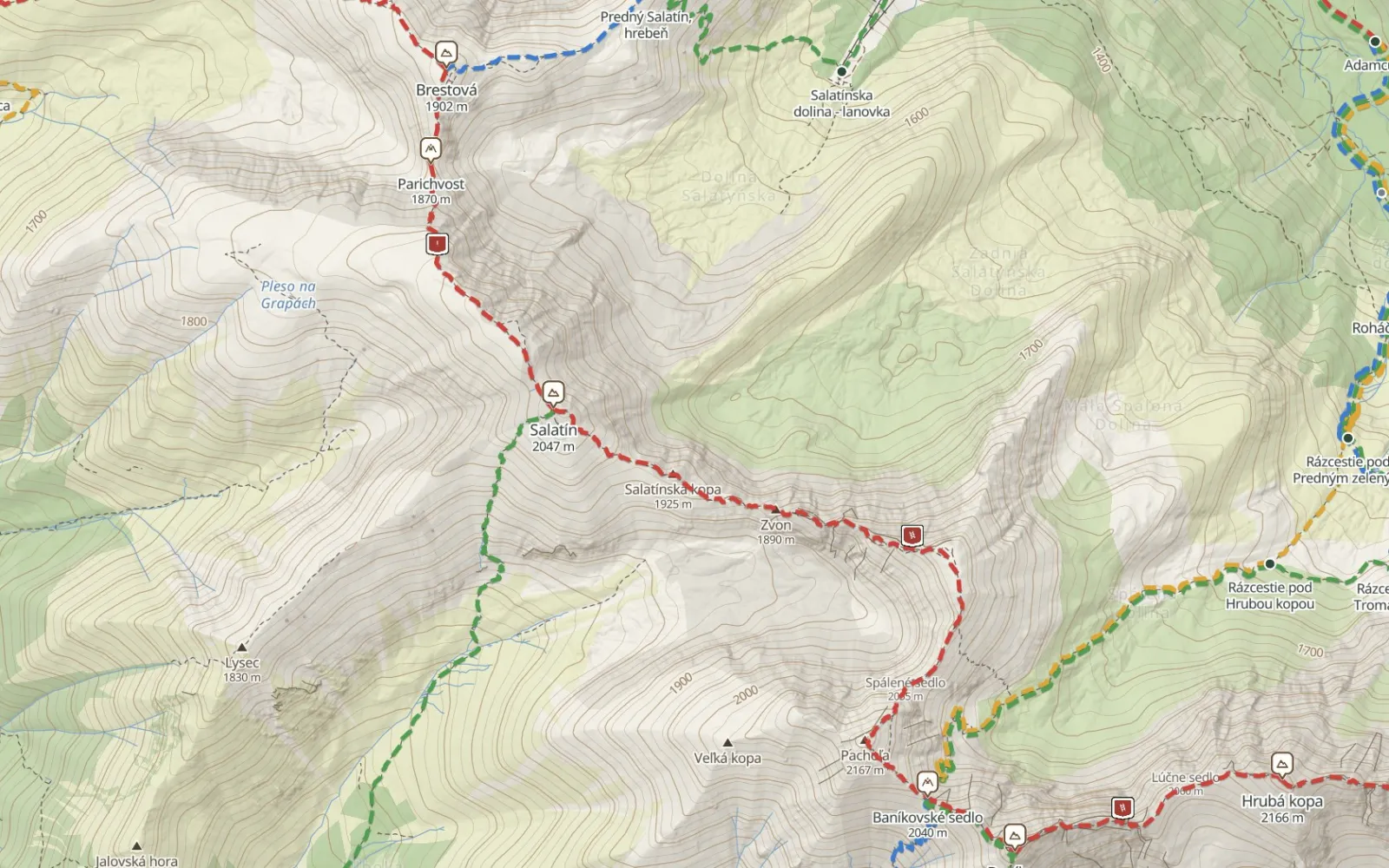 Mapa trasy Banikowska Przełęcz – Pachoł – Spalona – Salatyn – Brestowa