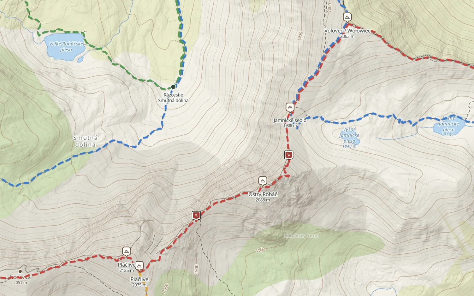 Mapa trasy Wołowiec – Rohacz Ostry – Rohacz Płaczliwy (odcinek grani)