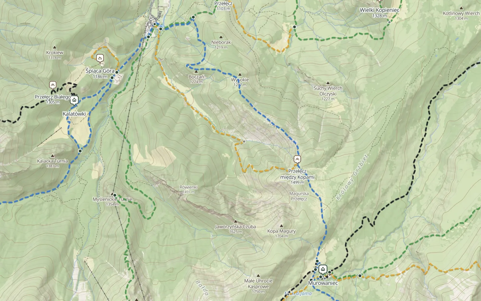 Mapa trasy Kuźnice – Dolina Jaworzynka – Hala Gąsienicowa