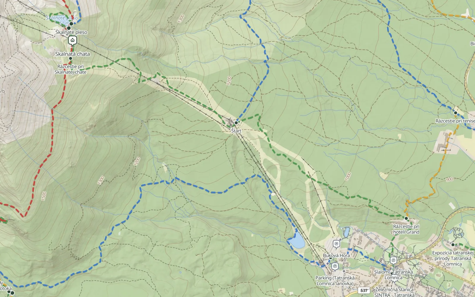 Mapa trasy Tatrzańska Łomnica – Łomnicki Staw