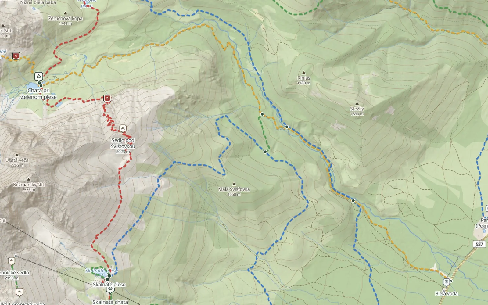 Mapa trasy Doliną Białej Wody Kieżmarskiej do Zielonego Stawu Kieżmarskiego