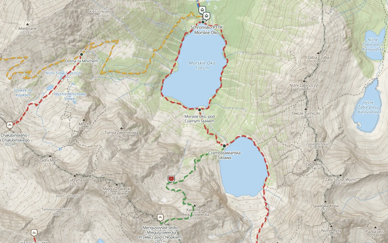 Mapa trasy Morskie Oko – Mięguszowiecka Przełęcz pod Chłopkiem