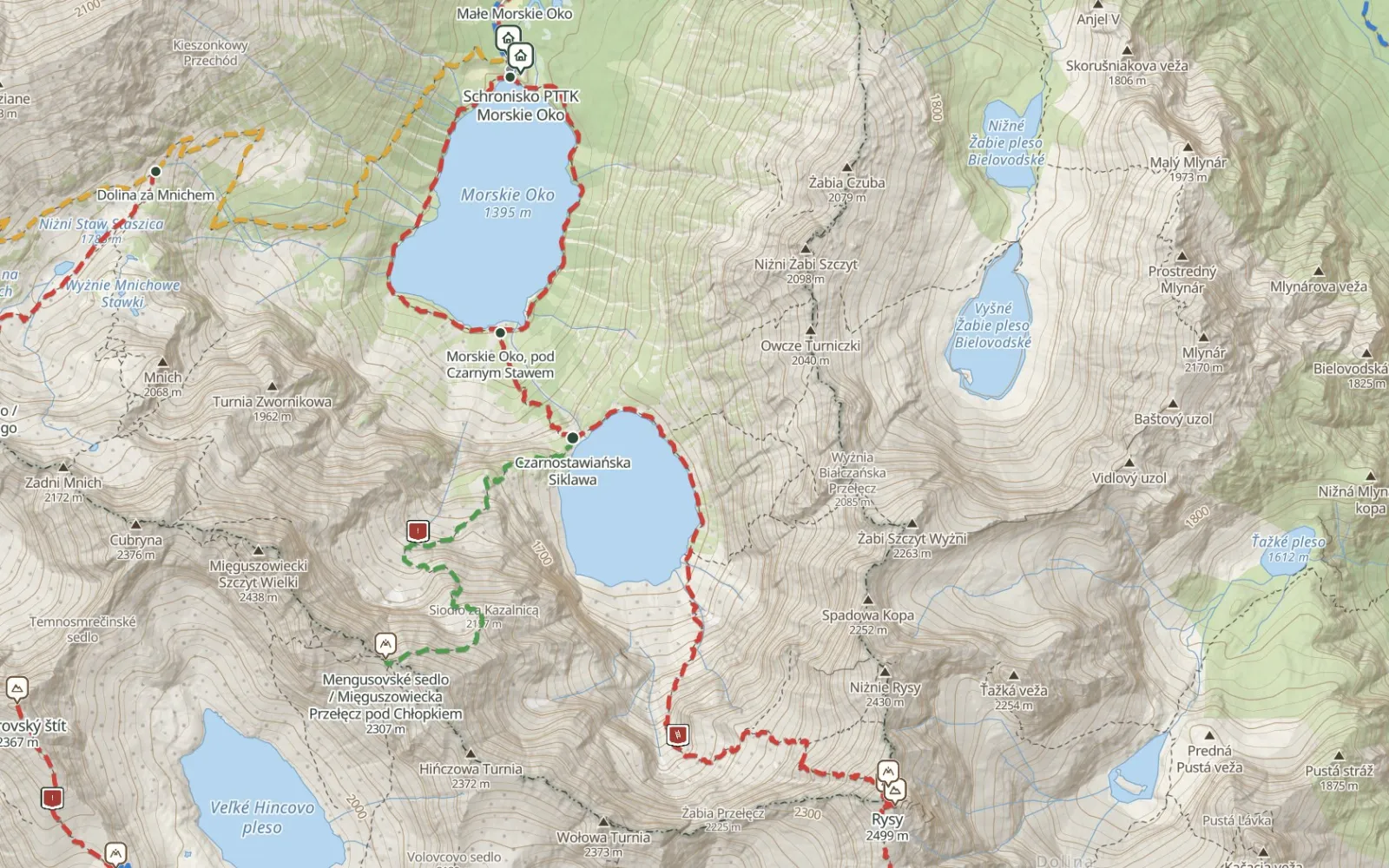Mapa trasy Morskie Oko – Rysy