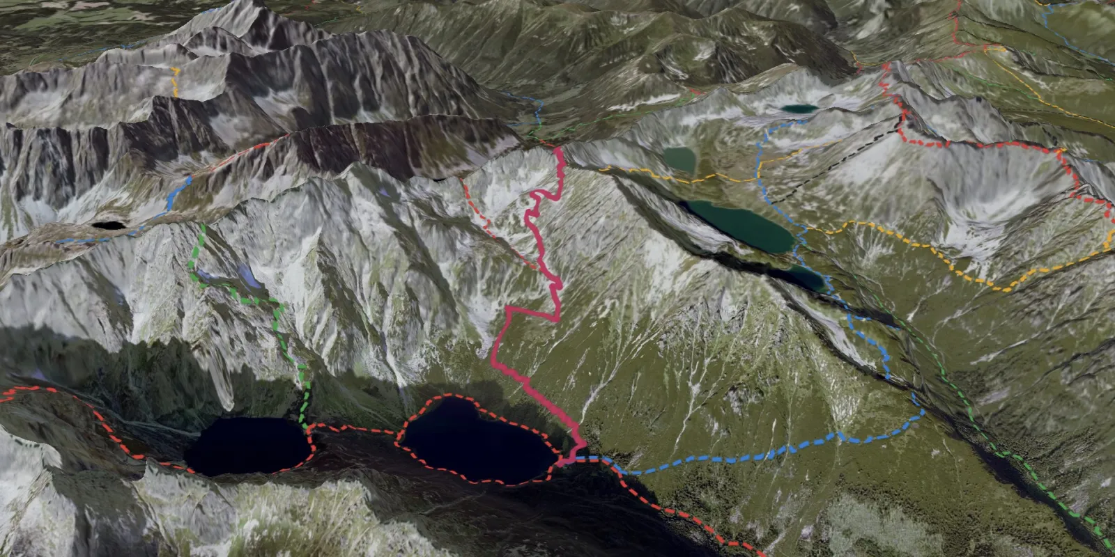 Widok satelitarny 3D na trasę Morskie Oko – Szpiglasowy Wierch