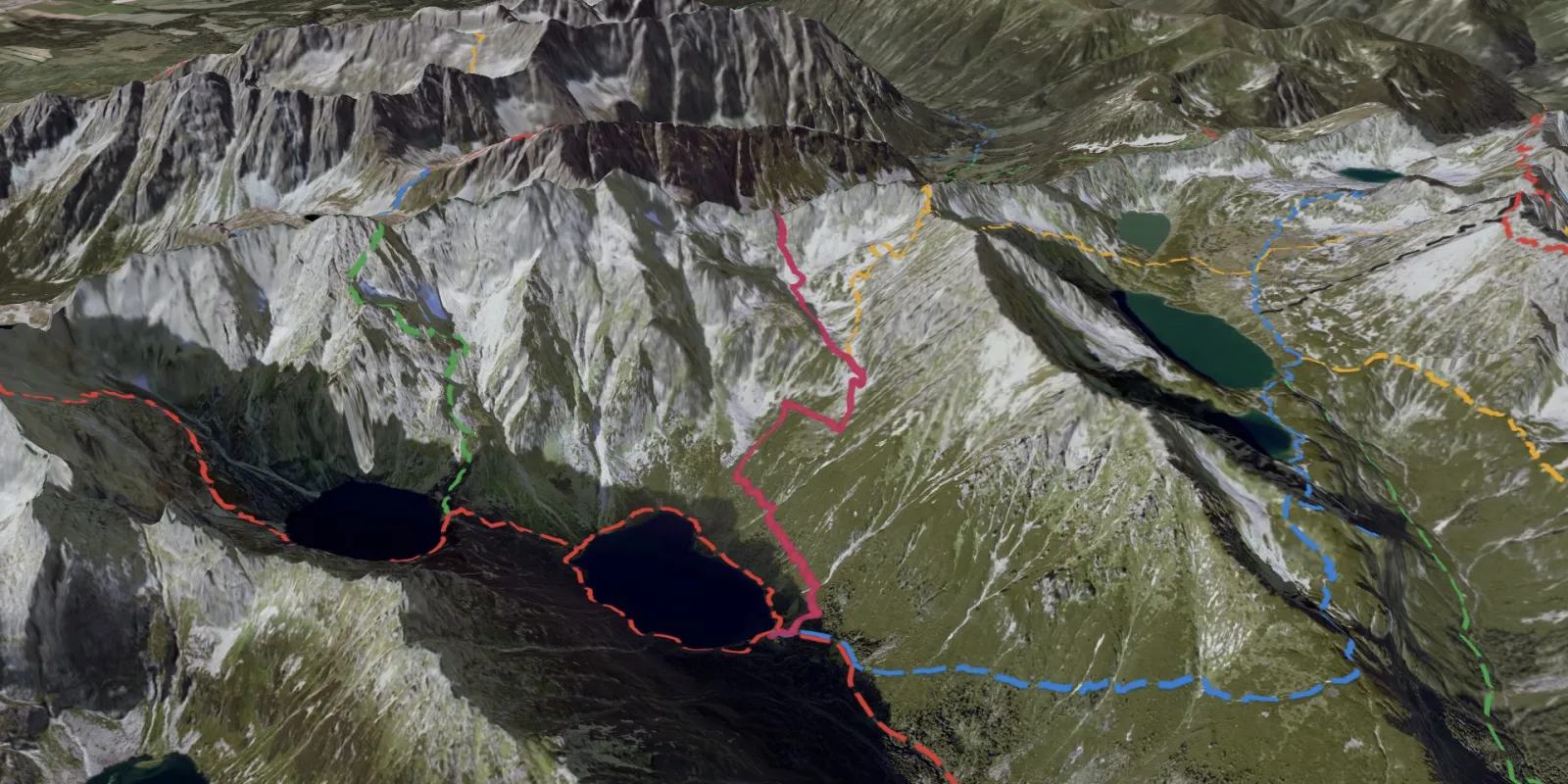 Widok satelitarny 3D na trasę Morskie Oko – Wrota Chałubińskiego