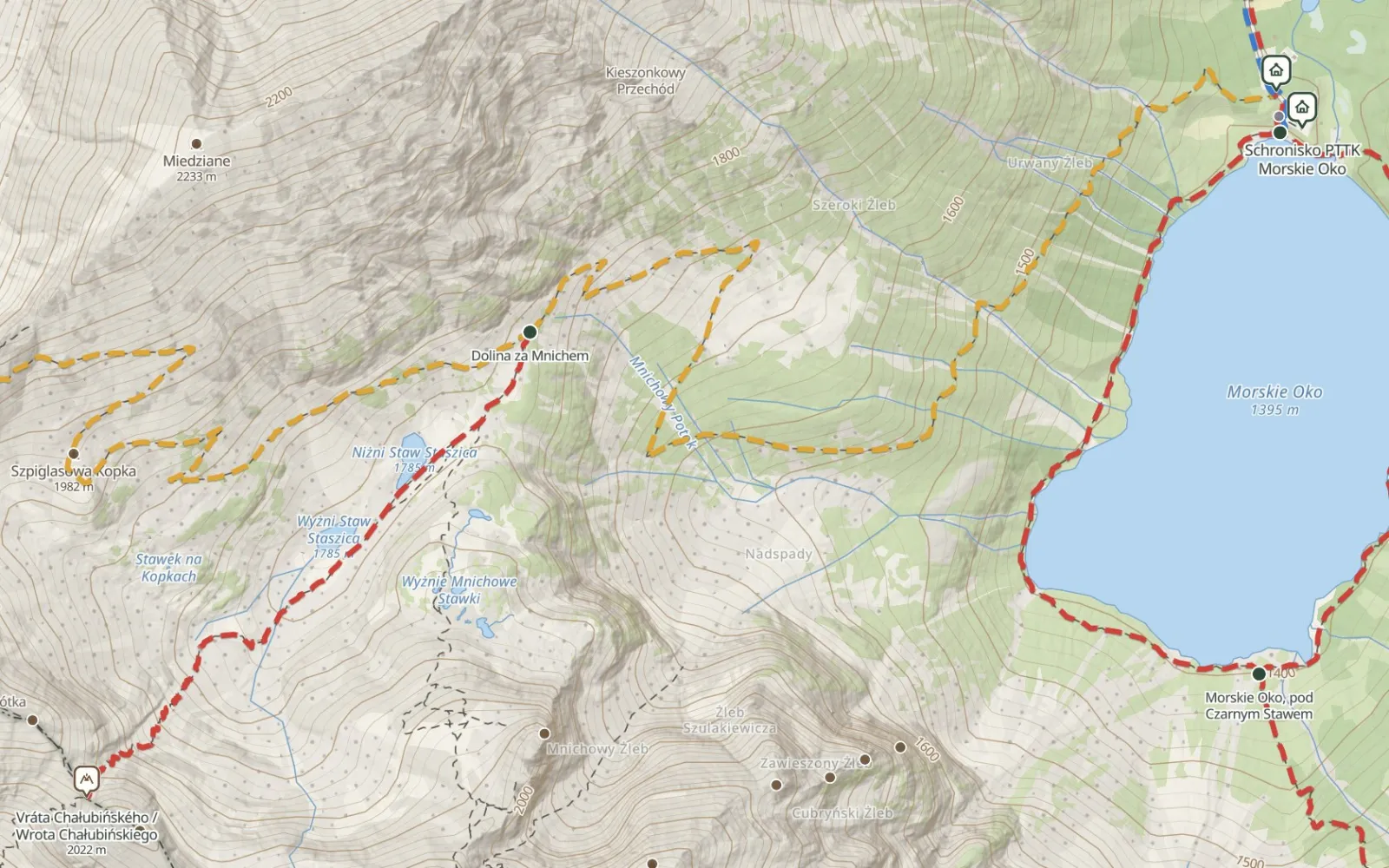 Mapa trasy Morskie Oko – Wrota Chałubińskiego