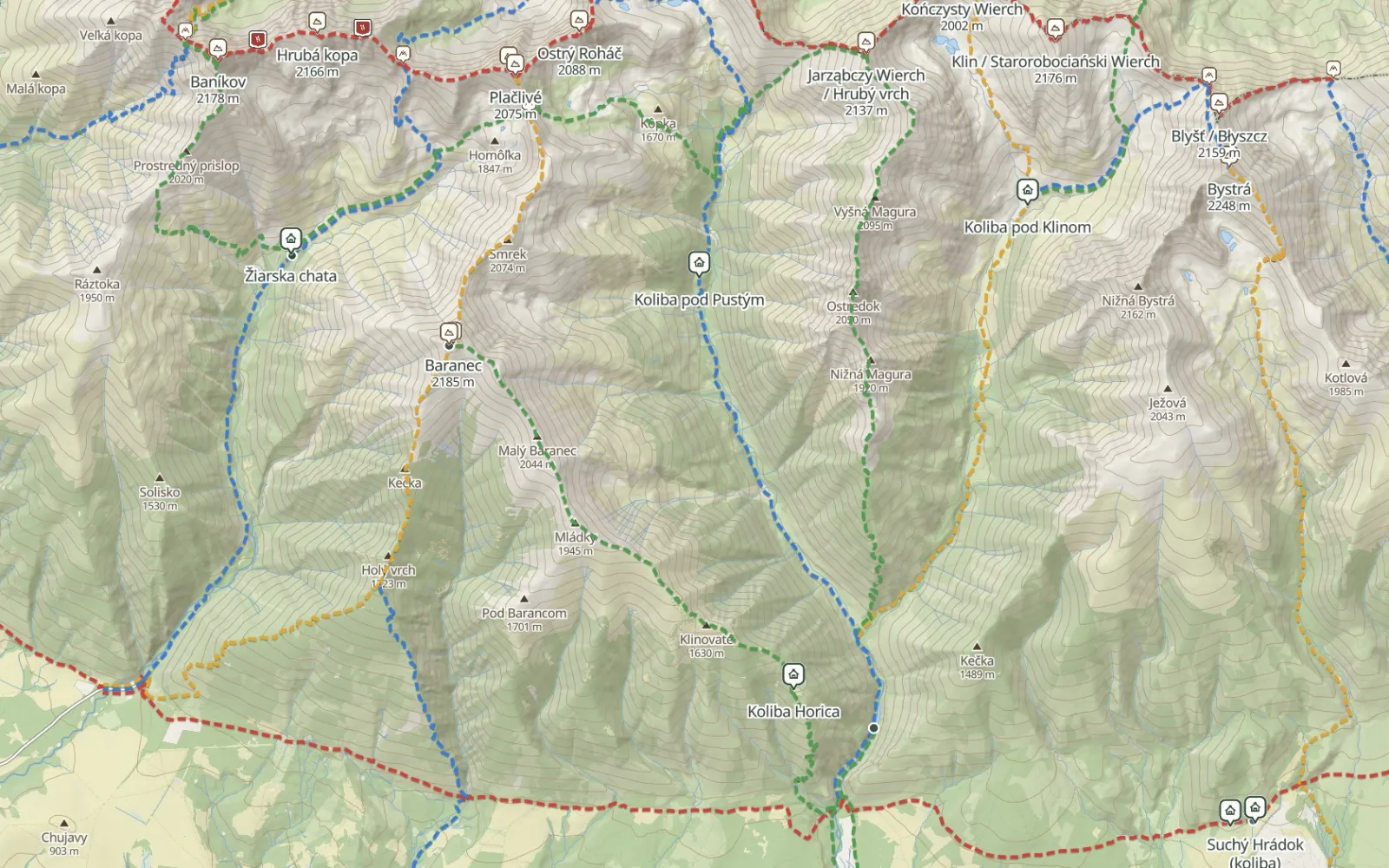Mapa trasy Z Doliny Jamnickiej na Żarską Przełęcz i Rohacza Płaczliwego