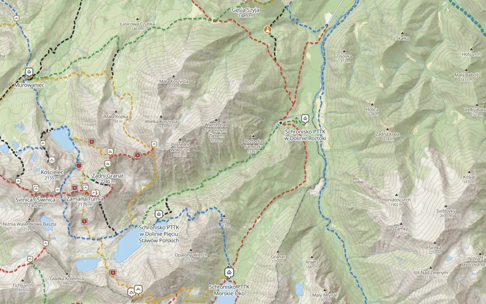 Mapa trasy Pętla z Palenicy przez Dolinę Pięciu Stawów i Morskie Oko