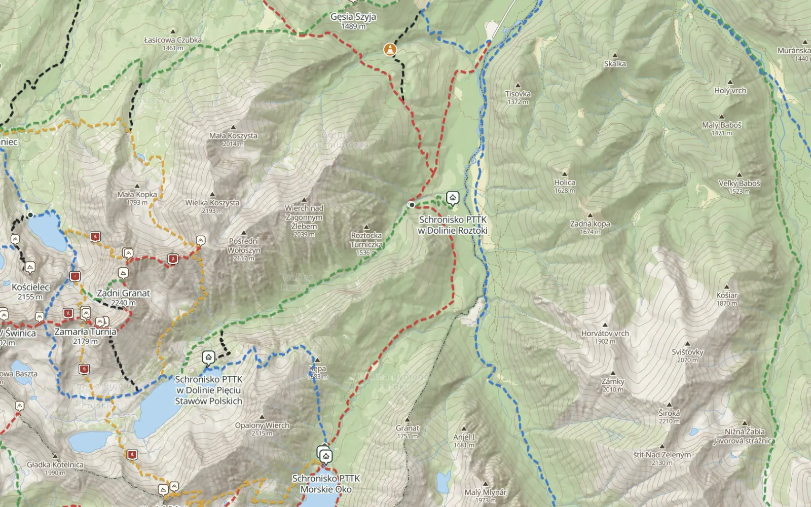 Mapa trasy Palenica Białczańska – Morskie Oko