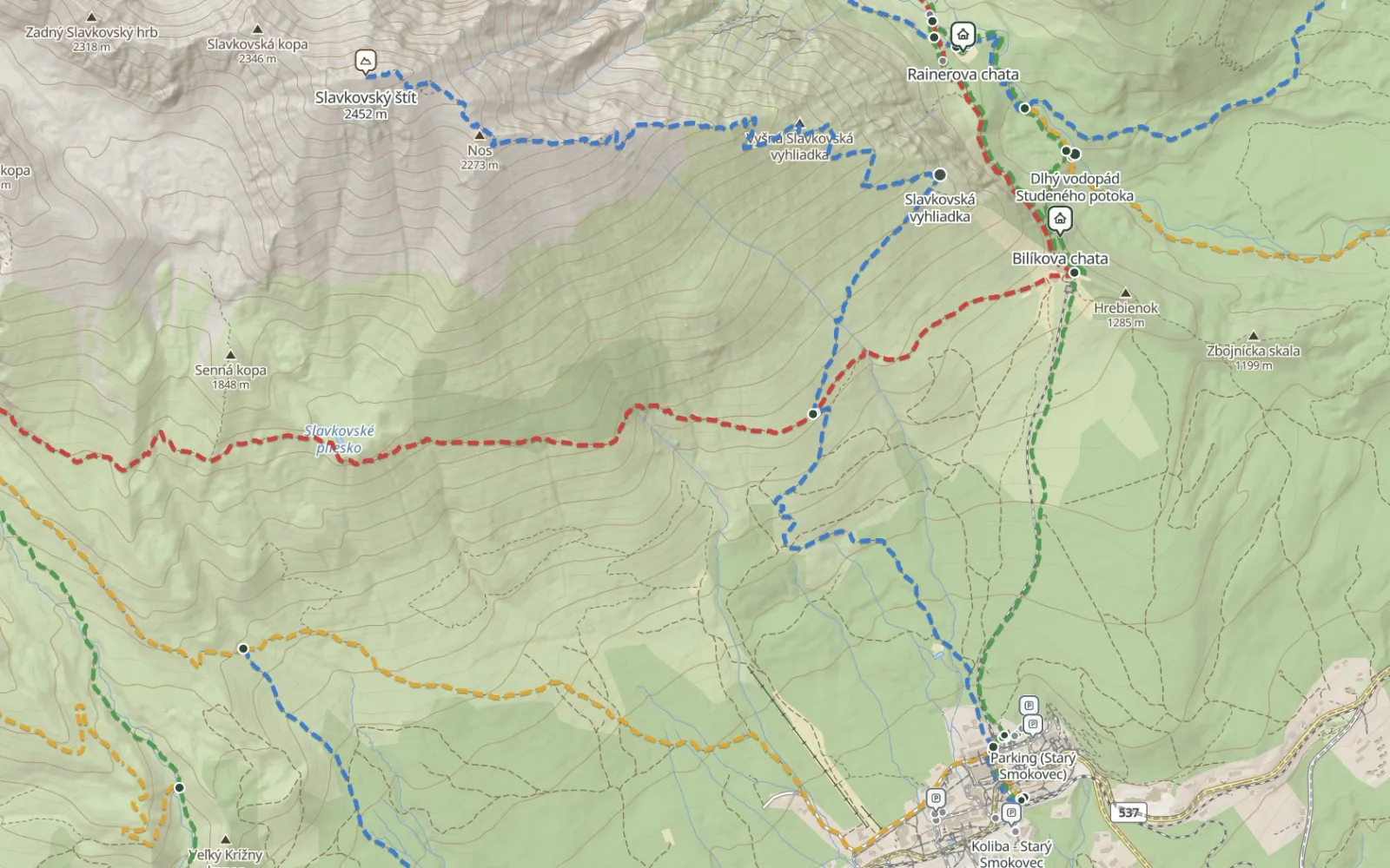 Mapa trasy Stary Smokowiec – Sławkowski Szczyt