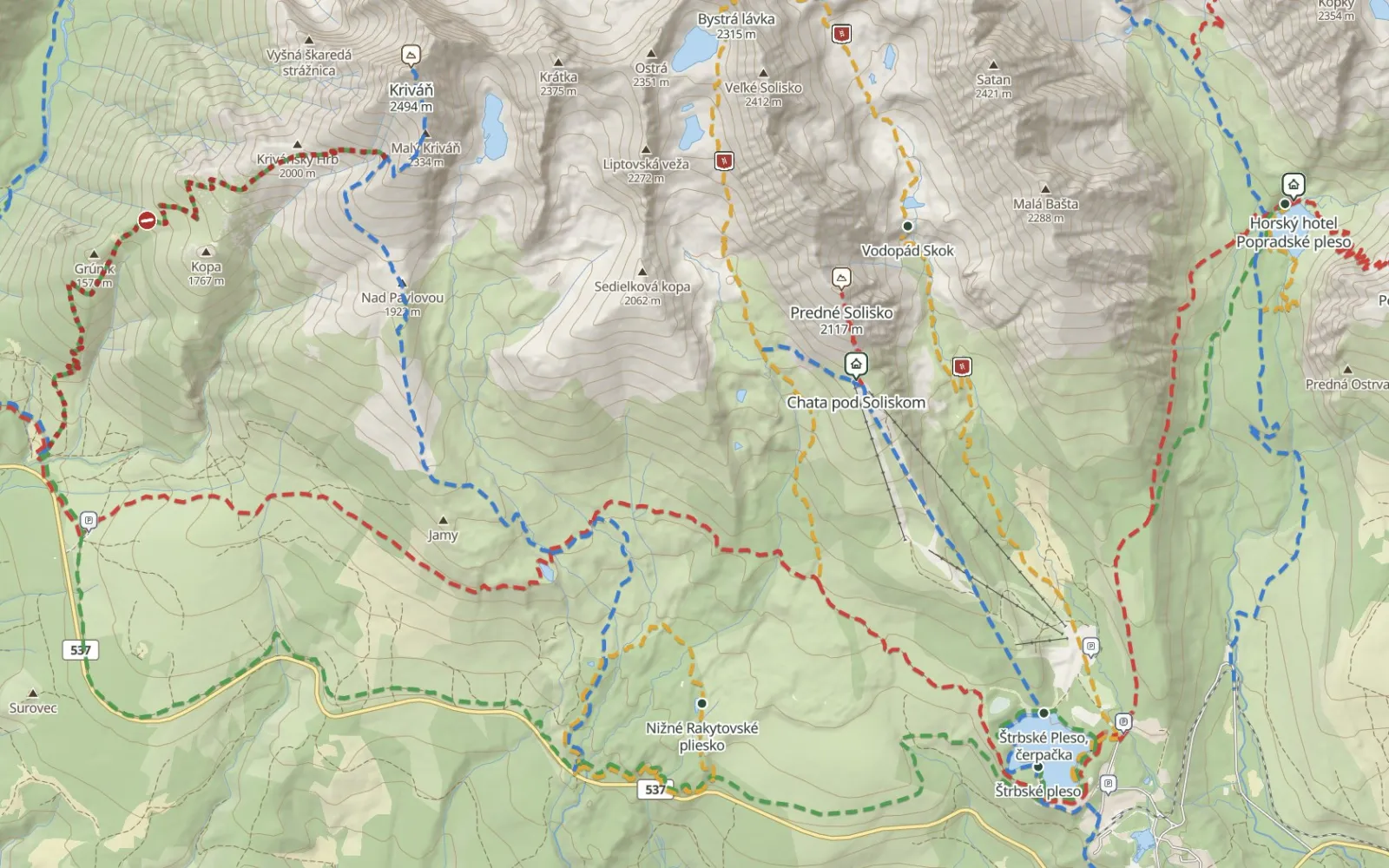 Mapa trasy Na Krywań przez Pawłowy Grzbiet