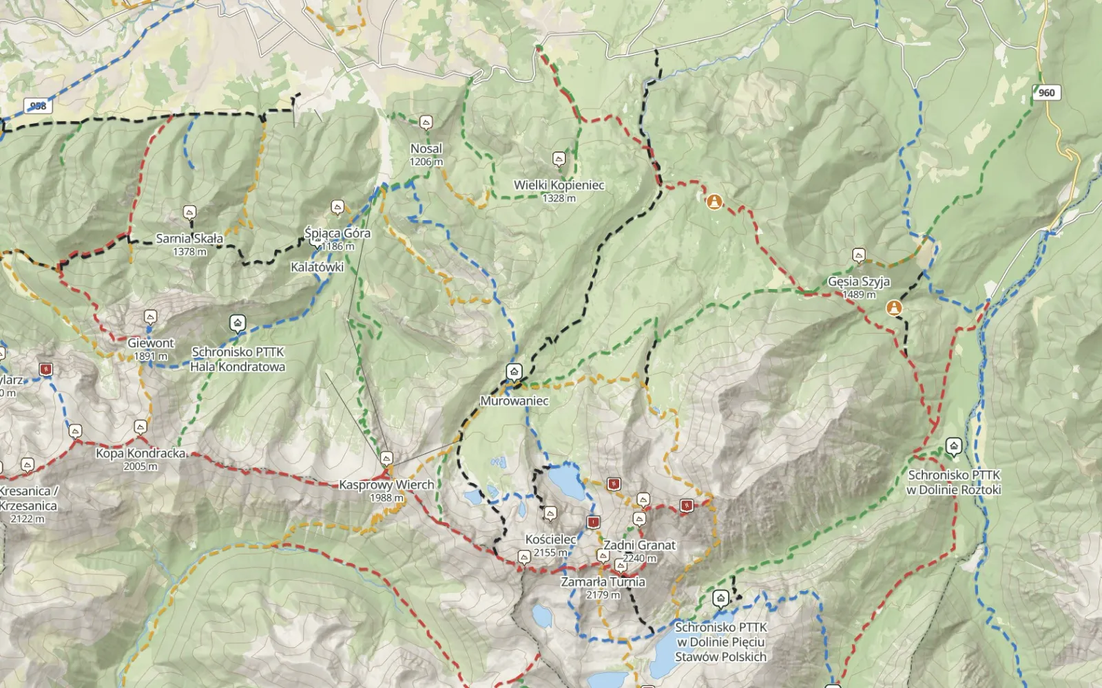 Mapa tras: Okolice Hali Gąsienicowej