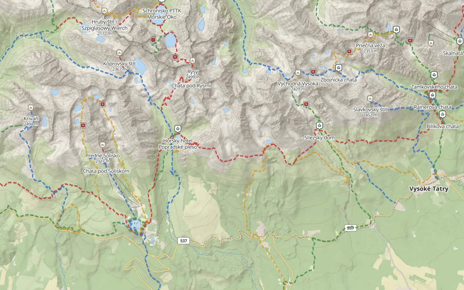 Mapa tras: Okolice Szczyrbskiego Jeziora