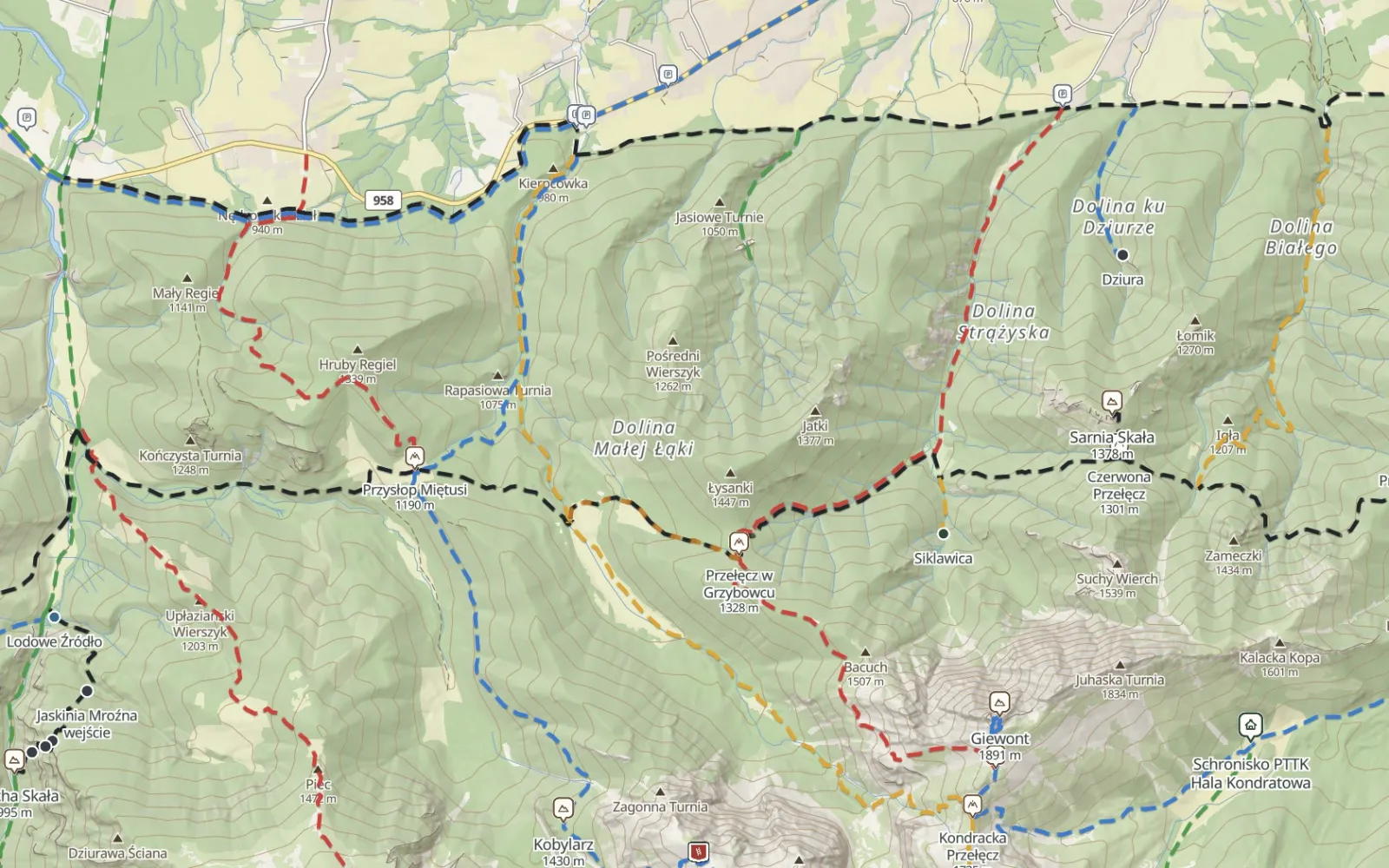 Mapa tras: Regle Tatr Zachodnich