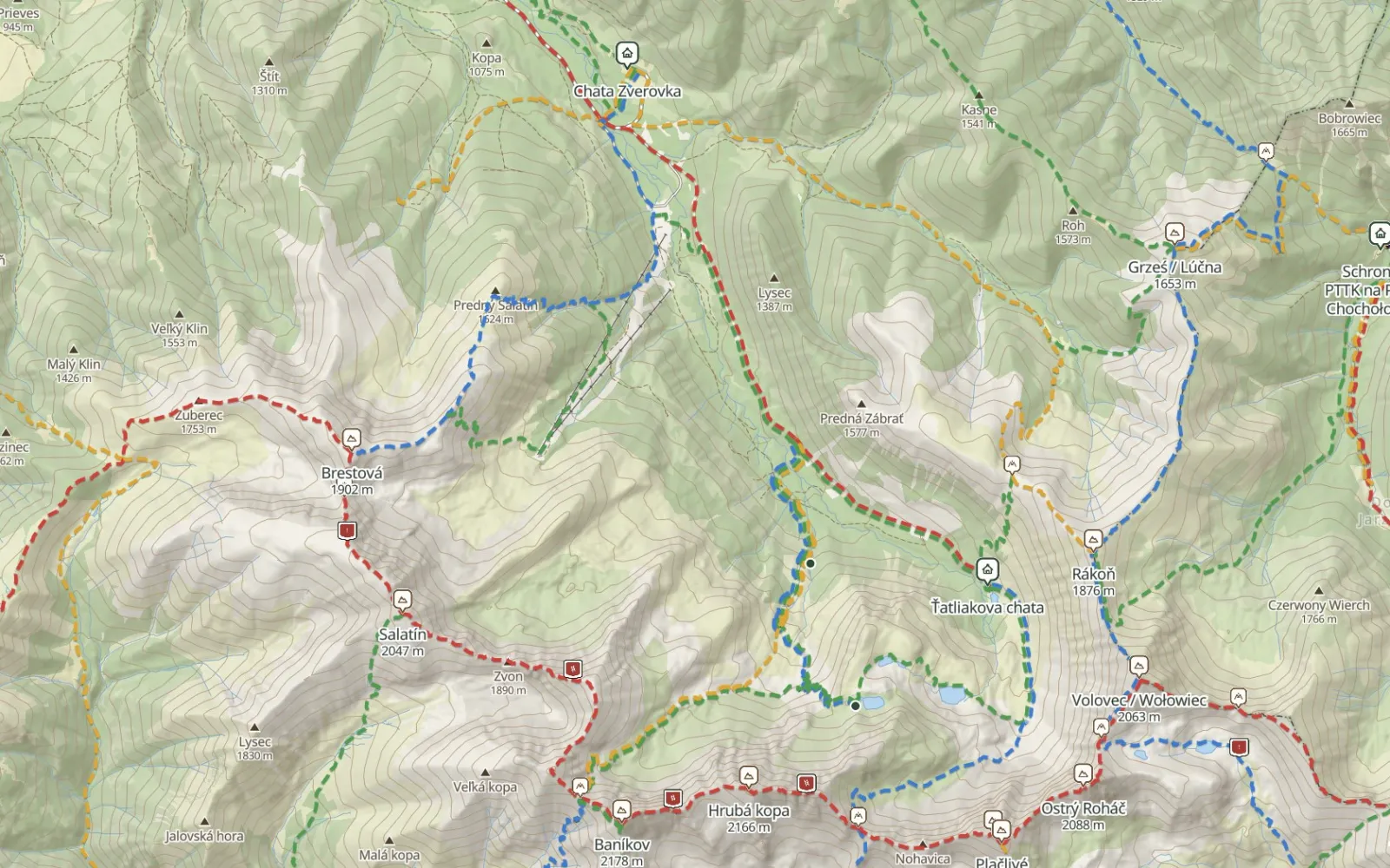 Mapa trasy Zwierówka – Banikowska Przełęcz przez Dolinę Spaloną