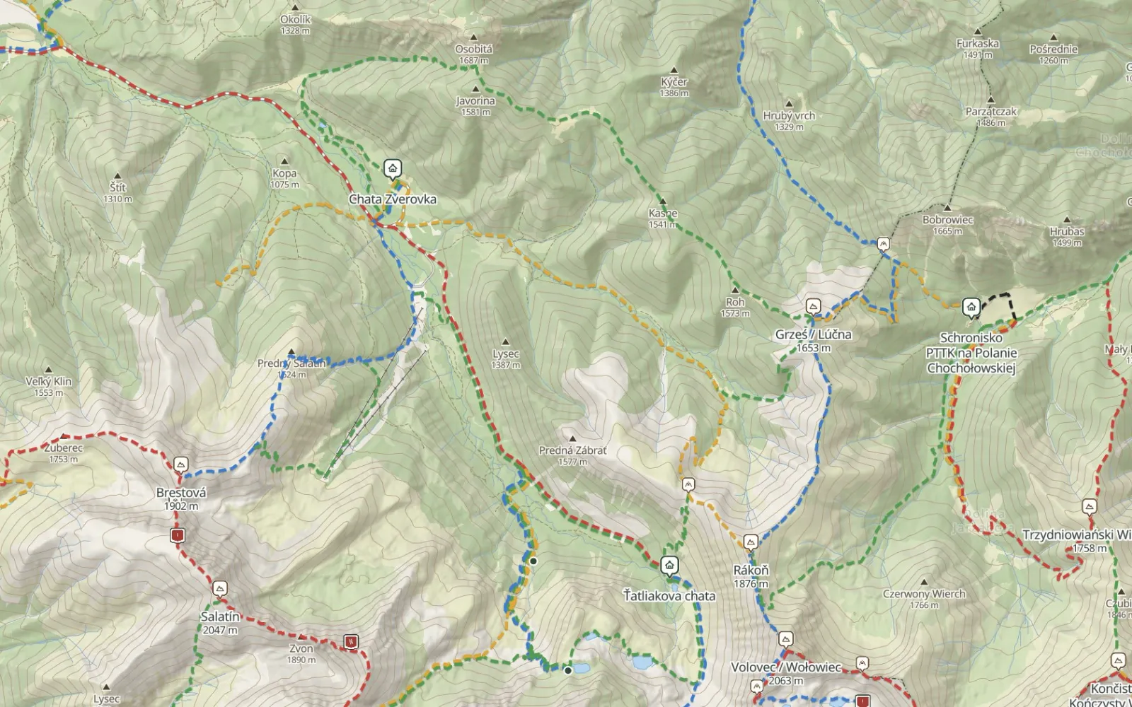 Mapa trasy Przez Przełęcz pod Osobitą na Grzesia, Rakoń i Wołowiec